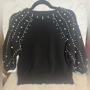 BiBi Black Soft Sweater with Pearl Detail